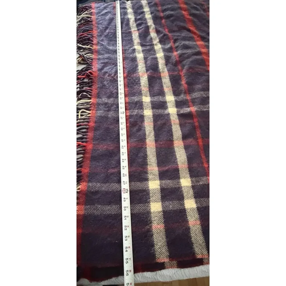 Vtg 60’s 100% Wool Throw Blanket Red Blue Tartan Plaid MCM‎ Small Twin 76x55